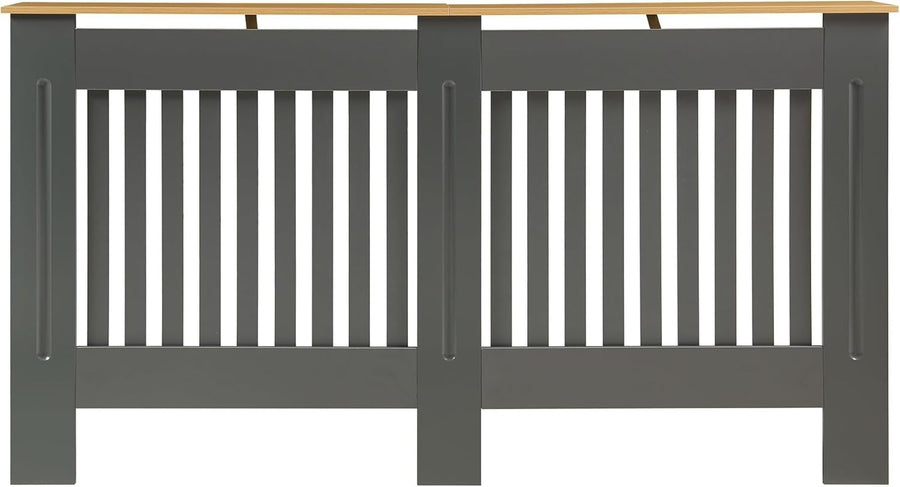 Large Grey Radiator Cover Slatted Wood Design 152cm Modern Heating Cabinet