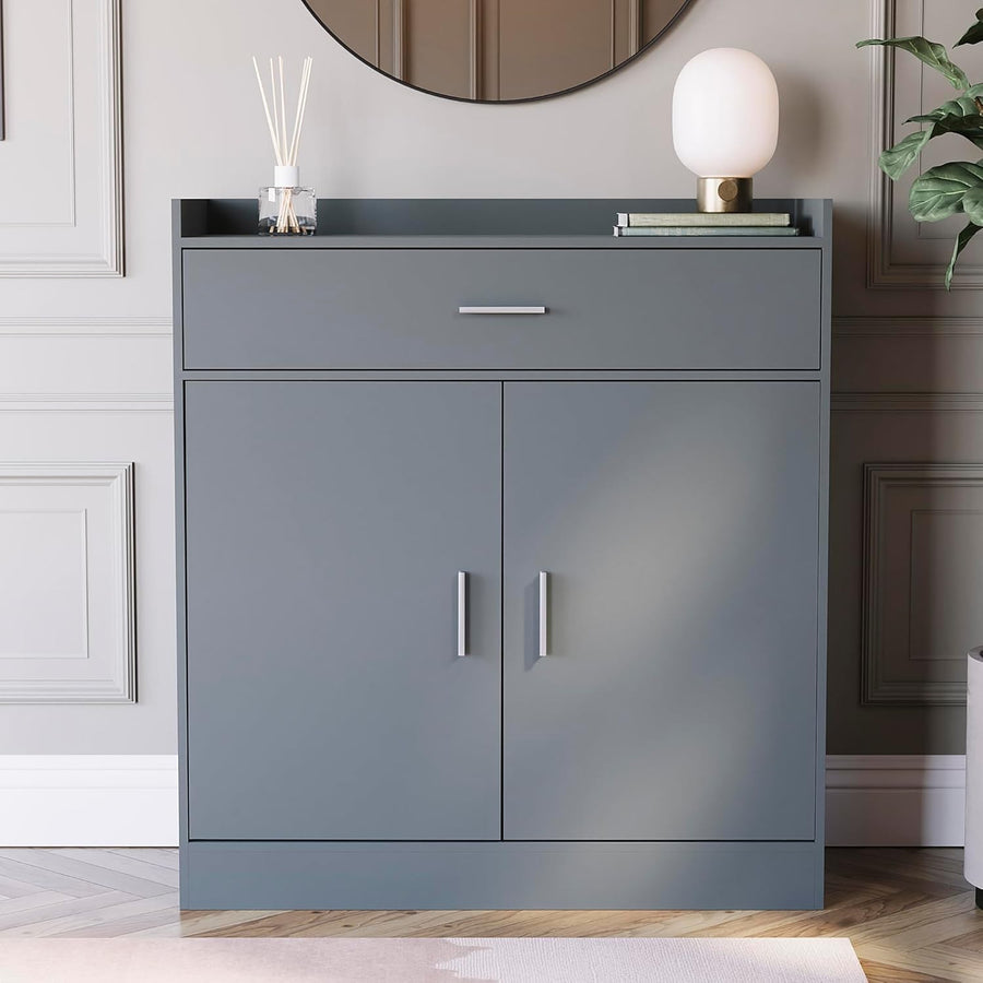 Compact Grey Shoe Cabinet with Drawer & Doors, Durable Storage Unit