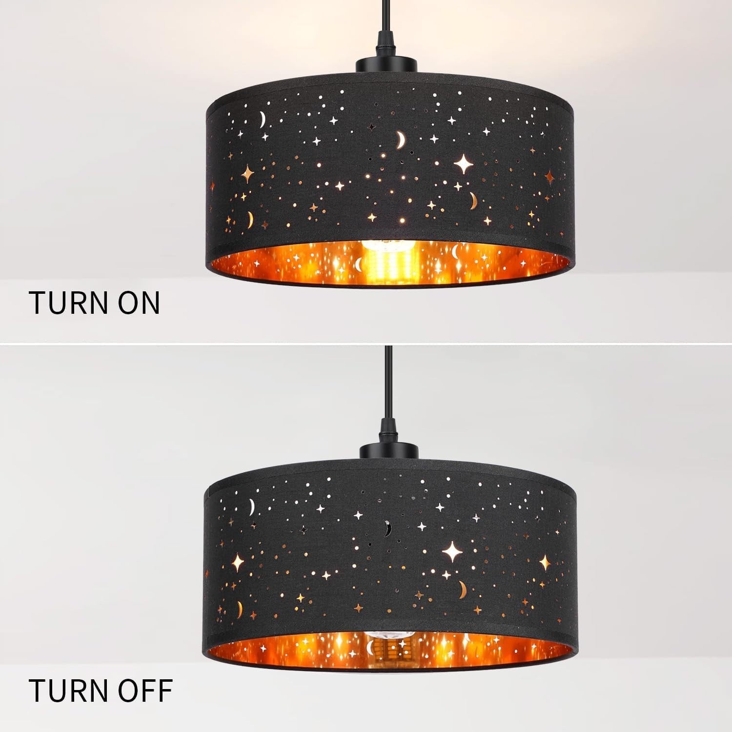 Black Star Cut Lampshade Gold Lined Modern Ceiling Pendant Light