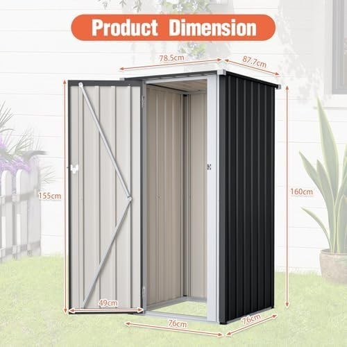 Metal Garden Storage Shed 2.6x2.9ft Waterproof Outdoor Bin & Tool Cabinet