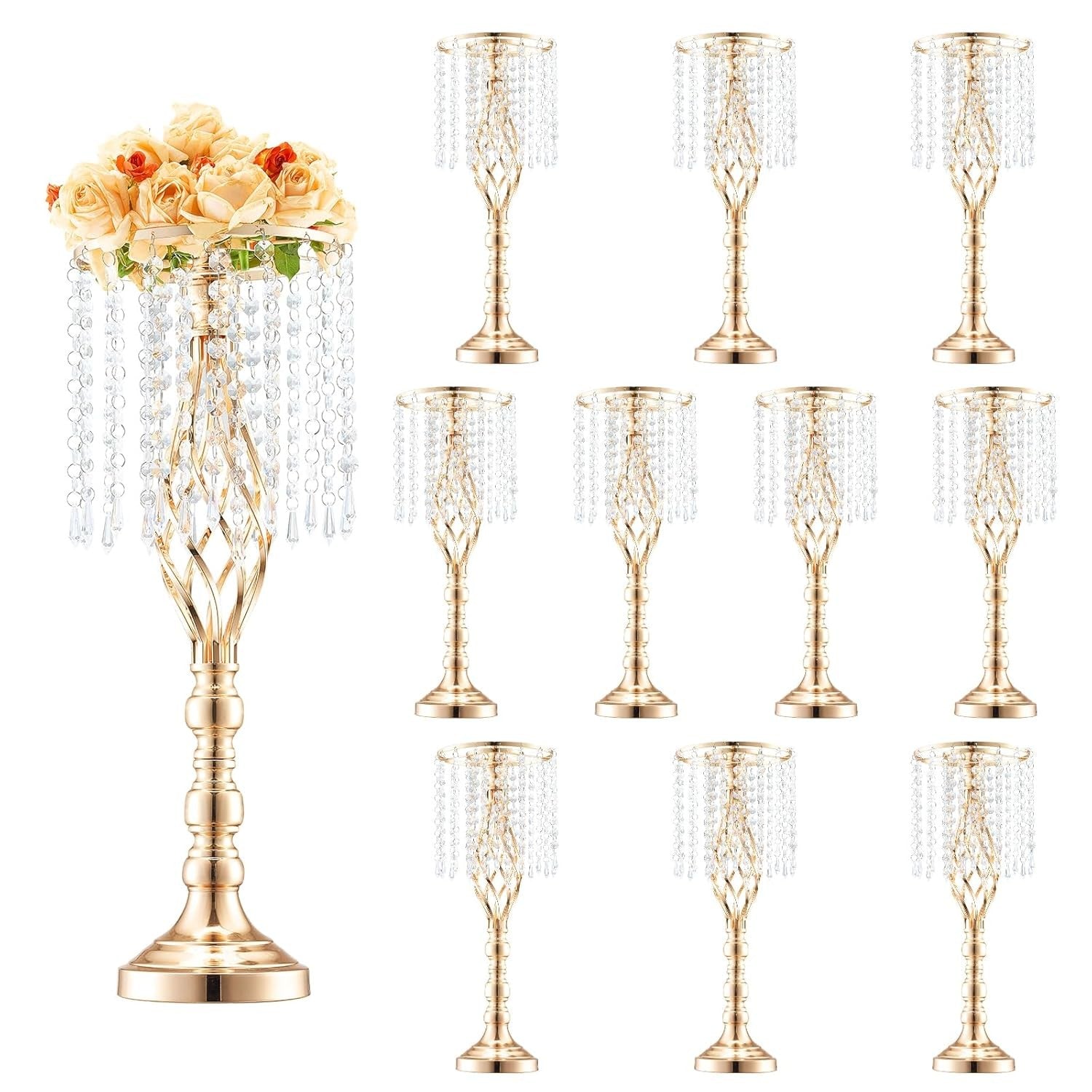 10Pcs 55cm Gold Crystal Wedding Flower Stand Tall Table Centerpieces