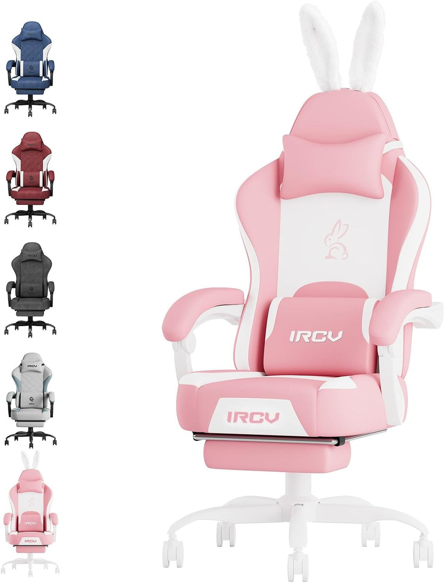 Pink Gaming Chair w/ Footrest 145° Reclining High Back Seat