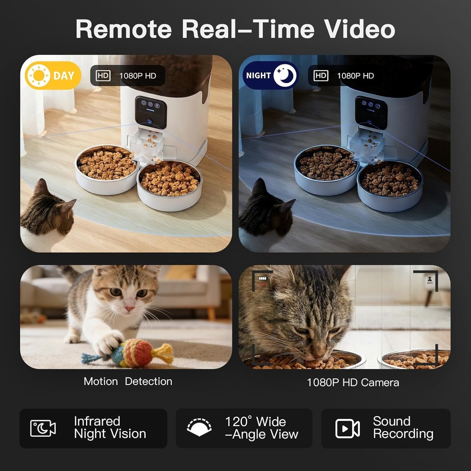 Automatic Cat Feeder Camera 7L Dual Bowl WiFi App Control 1080P HD