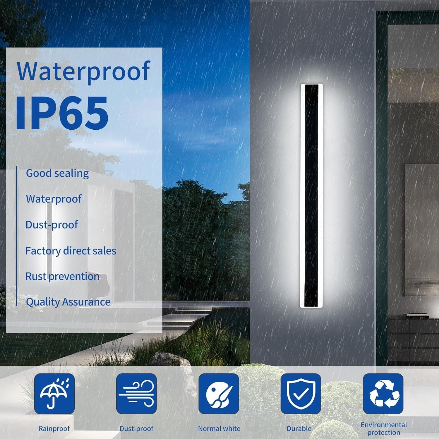 Outdoor 120cm LED Wall Light, Waterproof Cool White, Modern Garden Sconce
