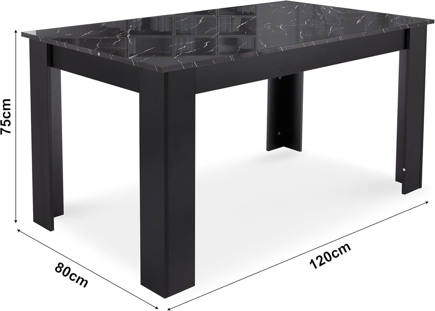 Modern Black Marble Dining Table & 4 White PU Chairs Set 120cm Home