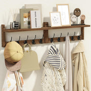 Wooden Wall Hook Rack with Shelf 87cm | 10 Hooks for Coats Hats Bags
