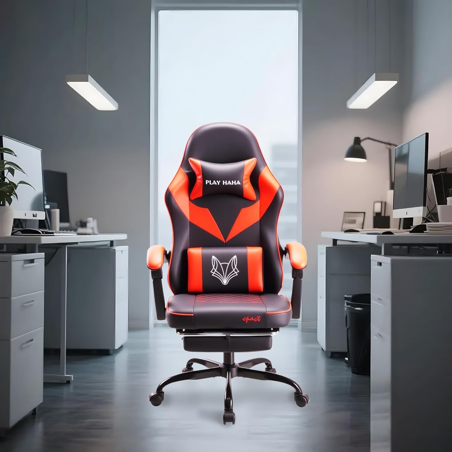 Ergonomic Gaming Chair Reclining PU Leather 150kg Red Black