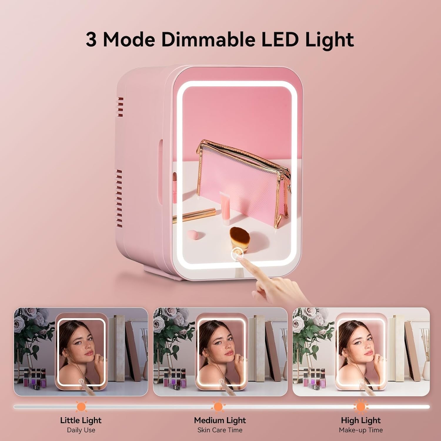 4L Mini Fridge Portable Cooler & Warmer LED Mirror AC/DC Pink