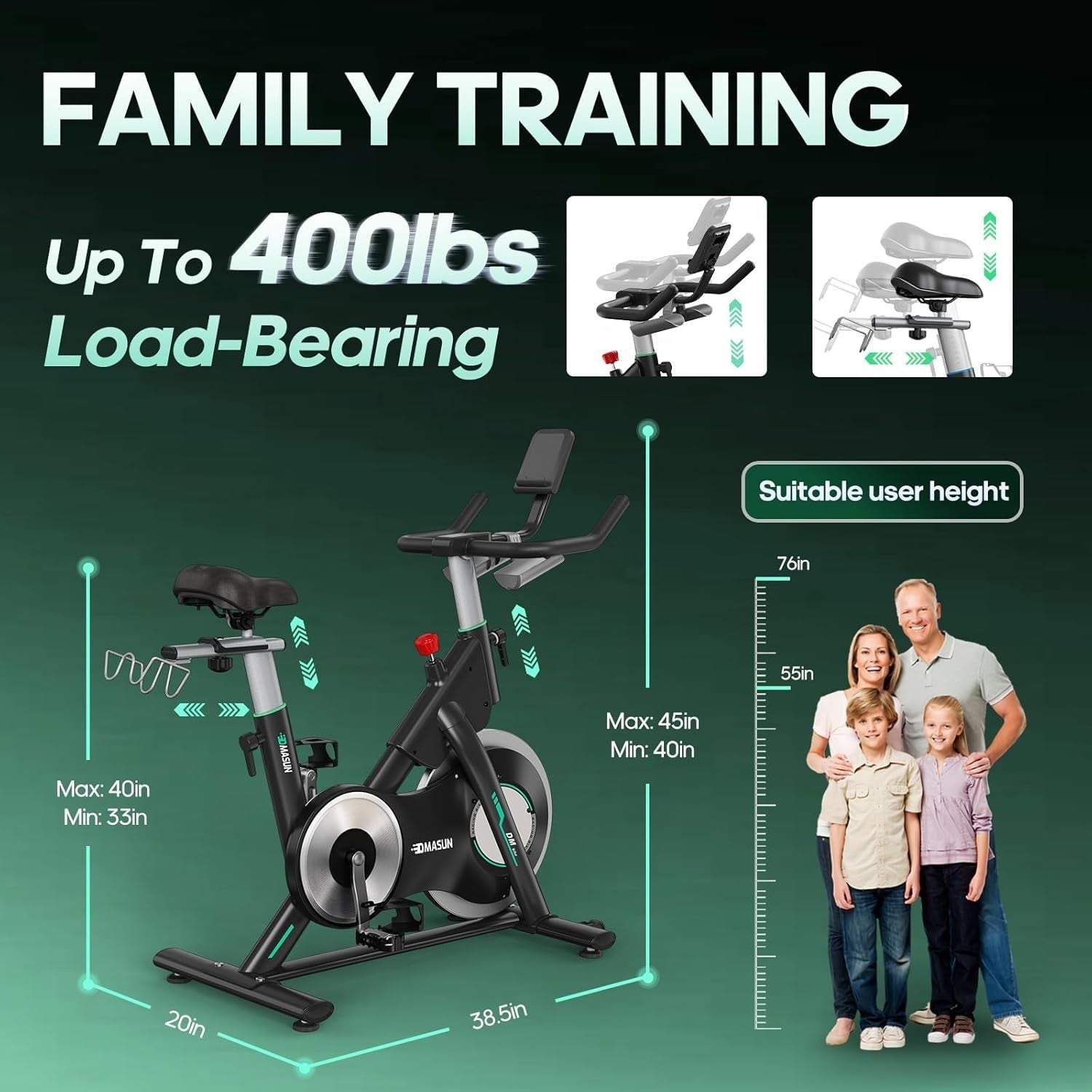 Quiet Magnetic Spin Bike w/ 15kg Flywheel, LCD Monitor, Rack & 400lb Capacity