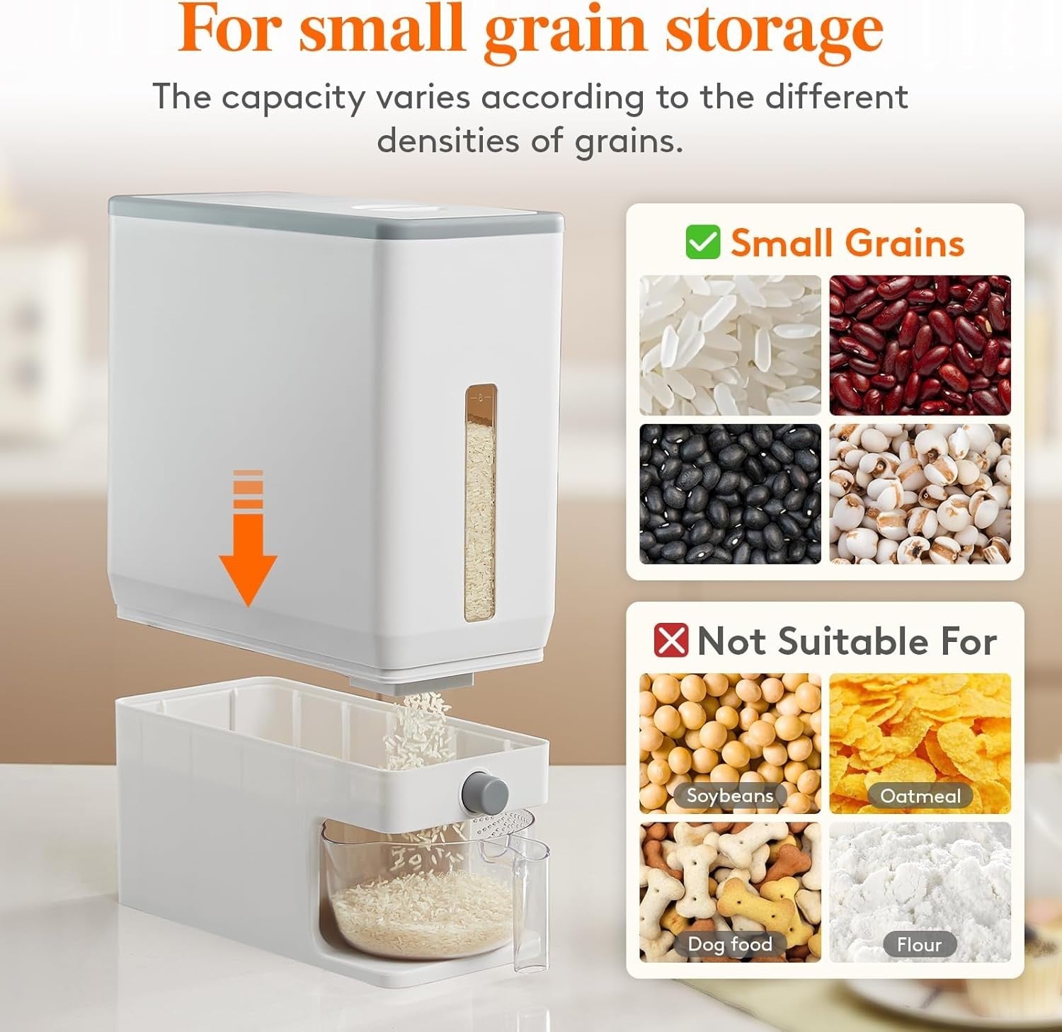 25.4lb Airtight Rice Storage Dispenser BPA Free w Measuring Cup