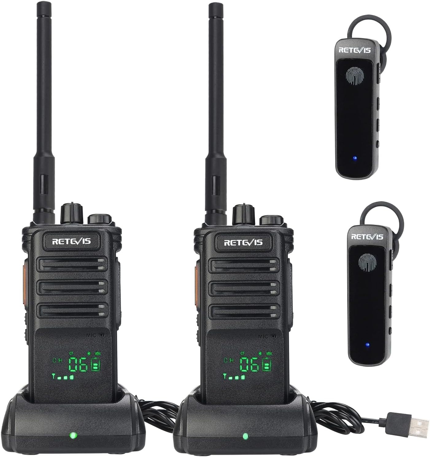 Long Range Walkie Talkies 2 Pack Wireless Headset VOX 2600mAh Radio