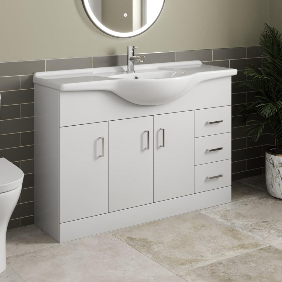 1200mm White Gloss Double Basin Vanity Unit – Bathroom Cabinet with Doors