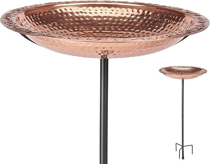 18" Pure Copper Bird Bath Bowl on Garden Pole – Handcrafted Outdoor Decor
