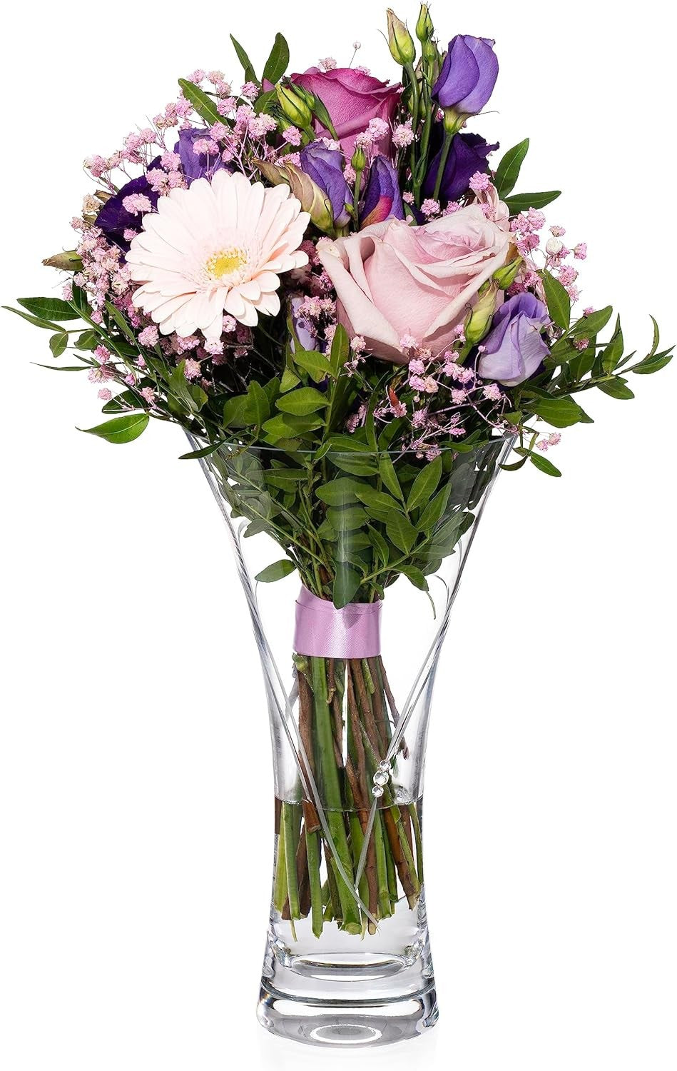 Crystal Trumpet Vase 25cm Hand Cut Clear Glass Flower Home Decor