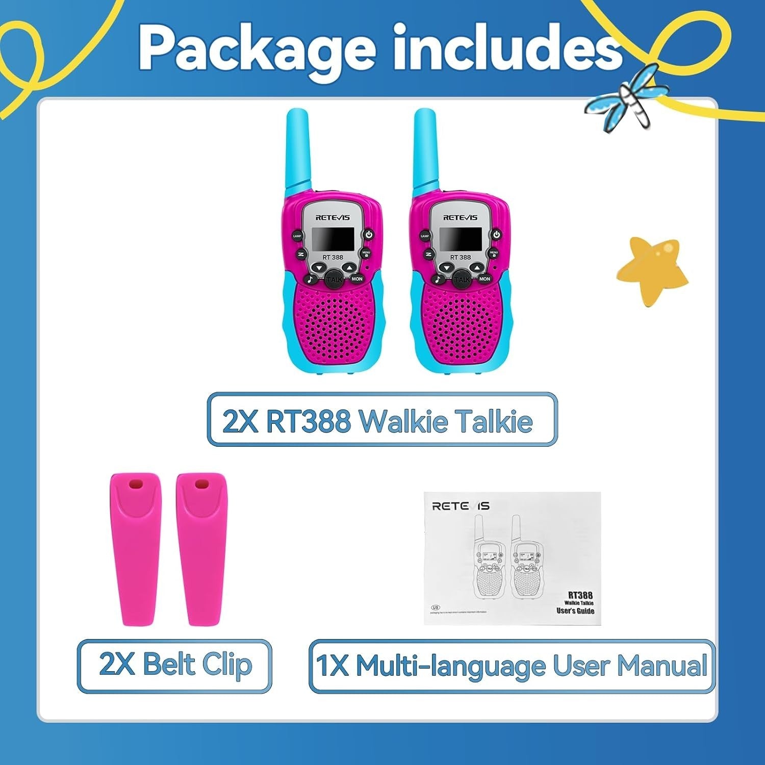 Kids Walkie Talkie VOX Flashlight Clear Sound Toy Gift Blue Pink 1Pc