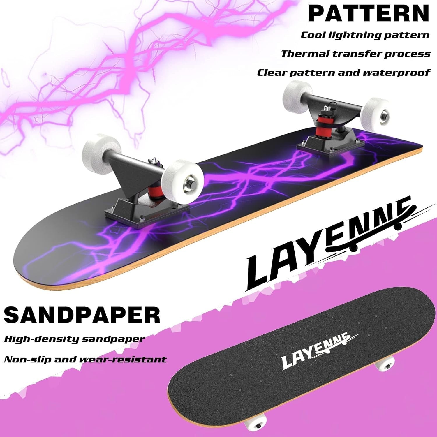 31" Purple Skateboard for Adults & Teens | 7-Layer Maple Deck | ABEC-11 Bearings