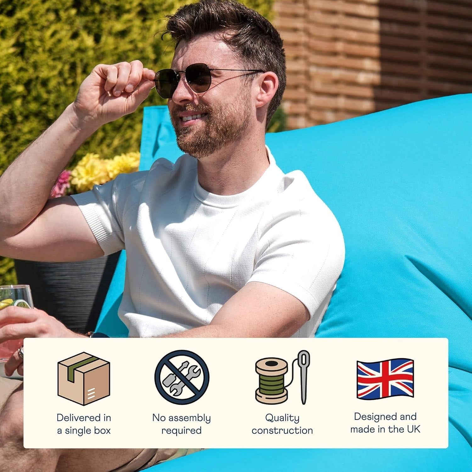 XXL Aqua Blue Bean Bag Chair Outdoor Floor Cushion Garden Patio Seat
