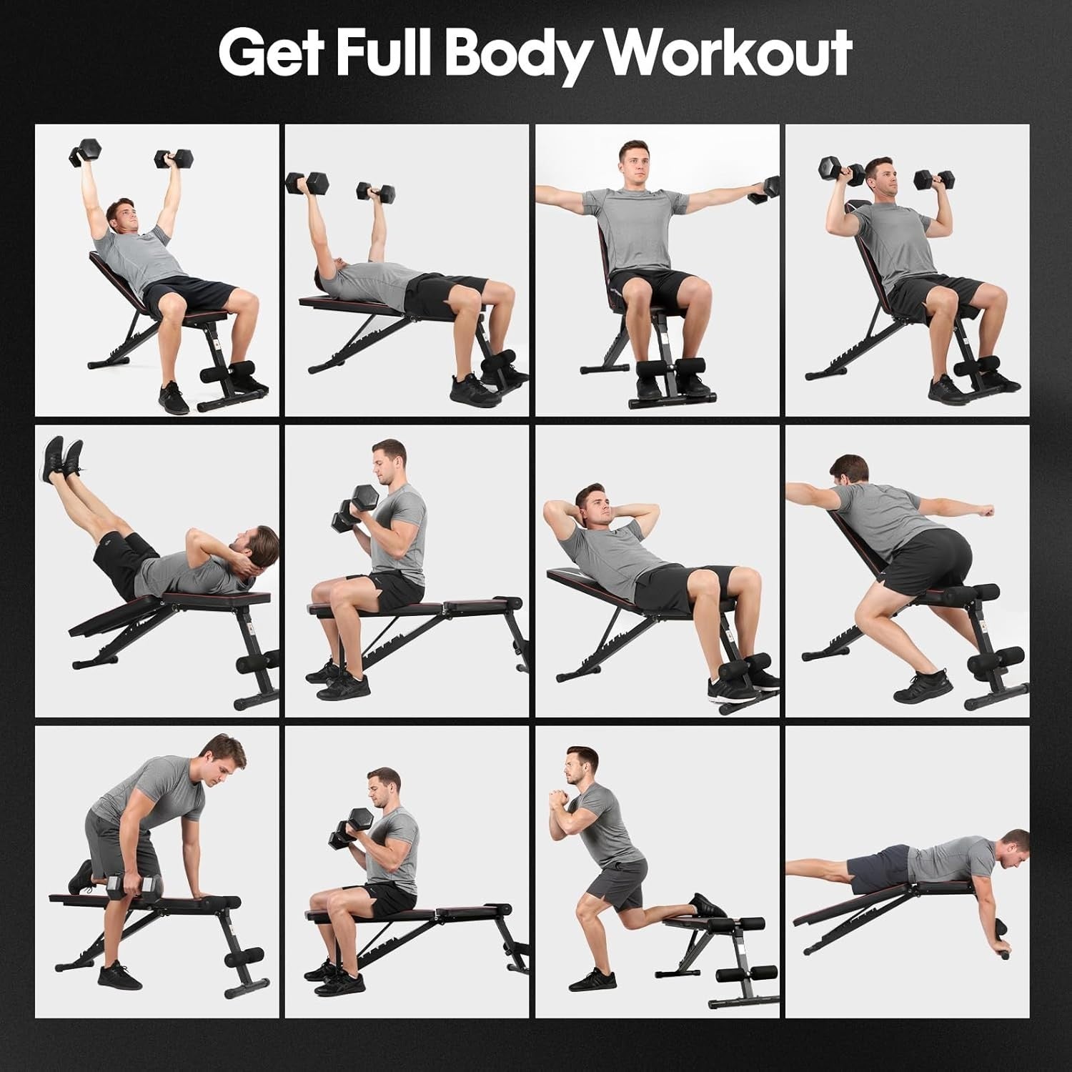 Adjustable Foldable Weight Bench 300kg Incline Decline Home Gym
