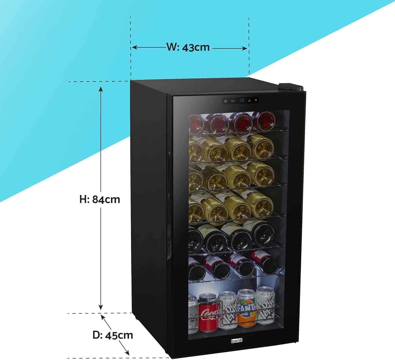 28 Bottle Wine Cooler Fridge Digital Touch Control LED Quiet Freestanding