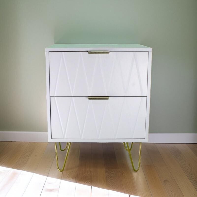 Modern White 2 Drawer Bedside Table with Gold Legs – Bedroom Side Cabinet