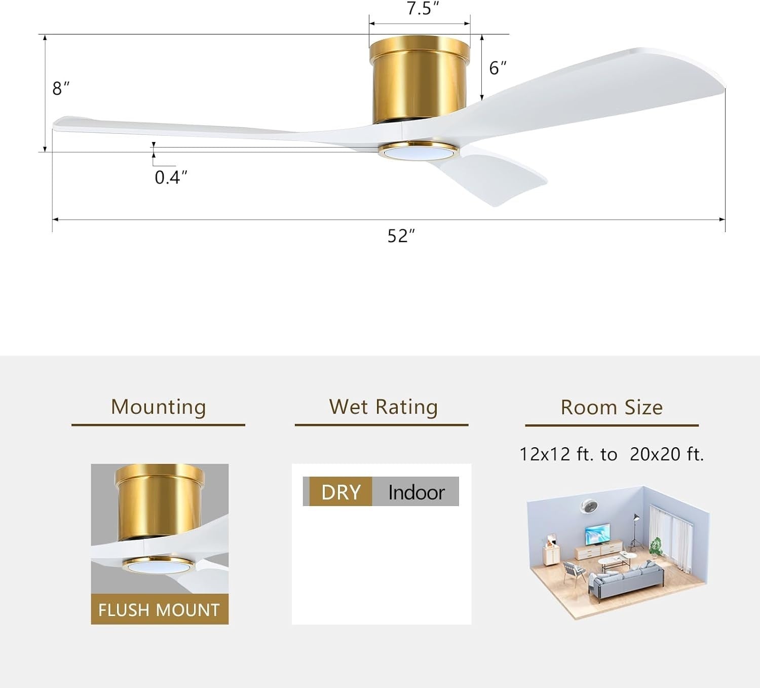 OFANTOP 132CM Smart Ceiling Fan with Light, 3-Blade, Dimmable LED, White