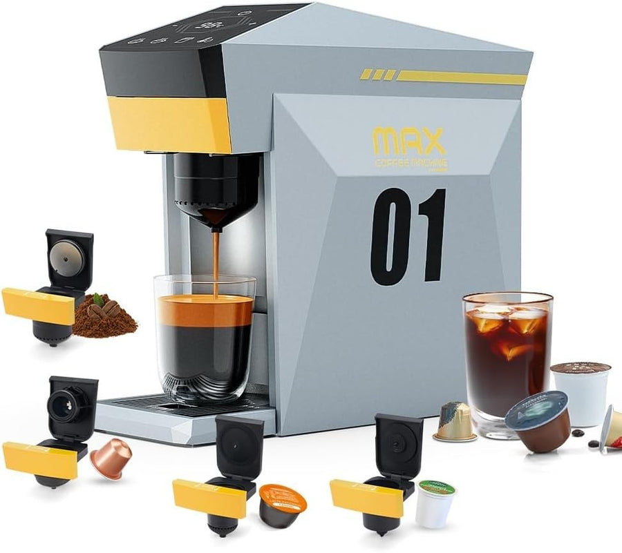 4in1 Pod Coffee Machine 19Bar Single Serve Multi Capsule Fast Brew Grey