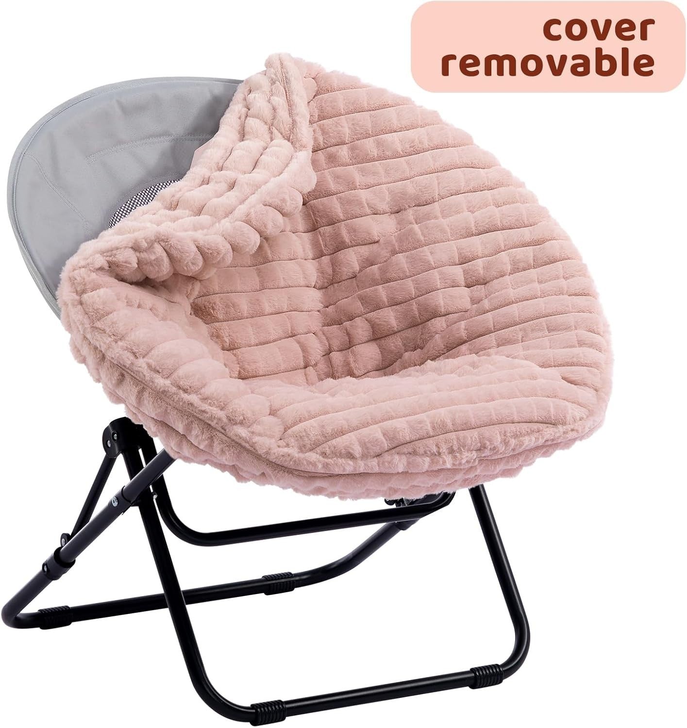 Comfy Folding Faux Fur Moon Chair - Portable Lounge for Bedroom & Living Room