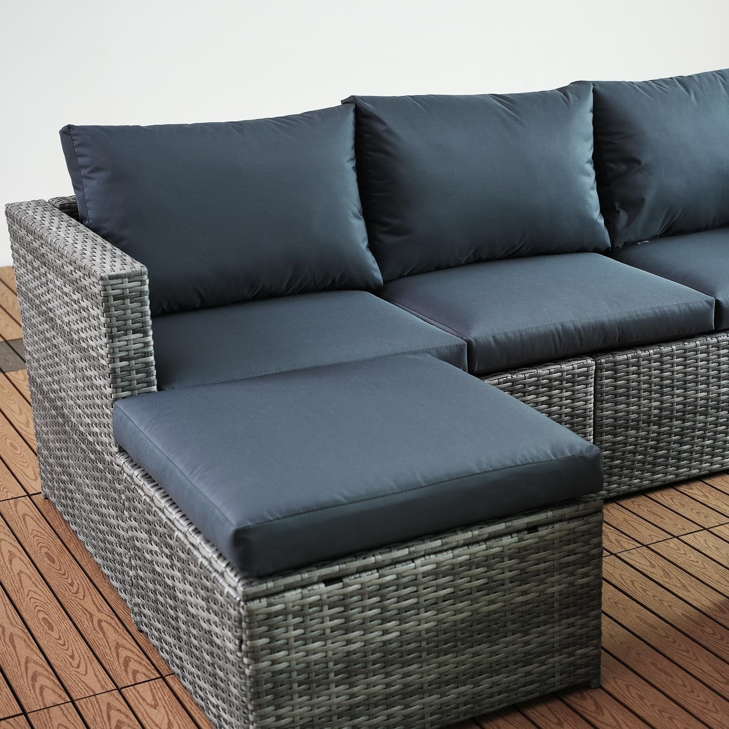 Rattan Corner Garden Sofa Set 4 Seater w/Table & Cushions Outdoor