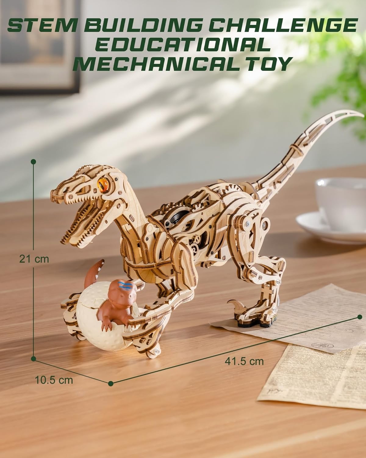 3D Wooden Dinosaur Puzzle Kit Adult STEM Toy | Mechanical Raptor Walks