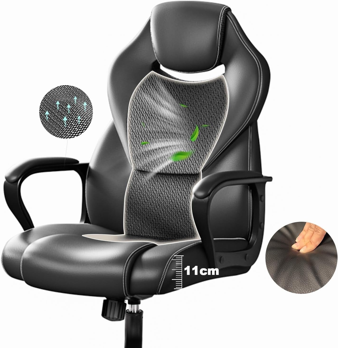 Ergonomic Racing Gaming Desk Chair Swivel Black Faux Leather Adjustable PC Offic
