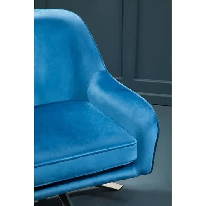 Midnight Velvet Swivel Chair Chrome Base Curved Arm Accent Lounge Seat