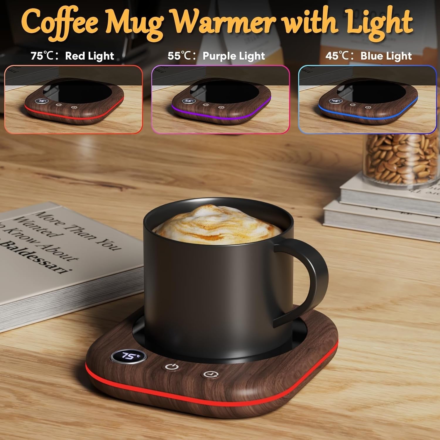 Coffee Mug Warmer 3 Temp Control 12H Auto Shut Off Desk Heater