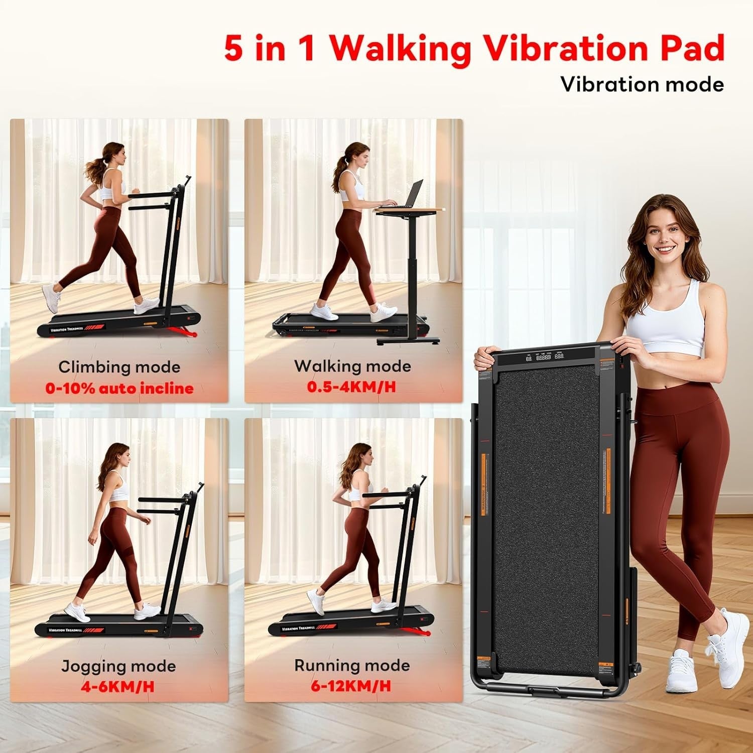 4-in-1 Under Desk Walking Treadmill with Auto Incline & Vibration
