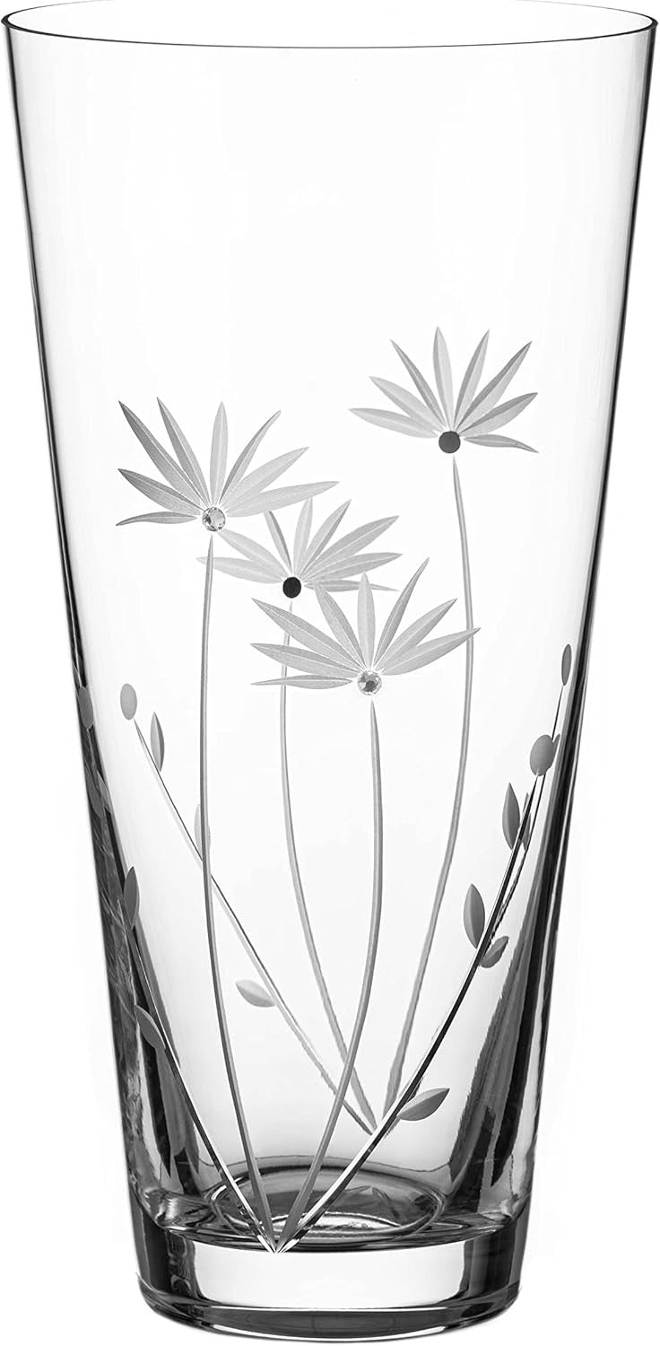Crystal Flower Vase 25cm Hand Cut Glass Botanical Design Gift Boxed