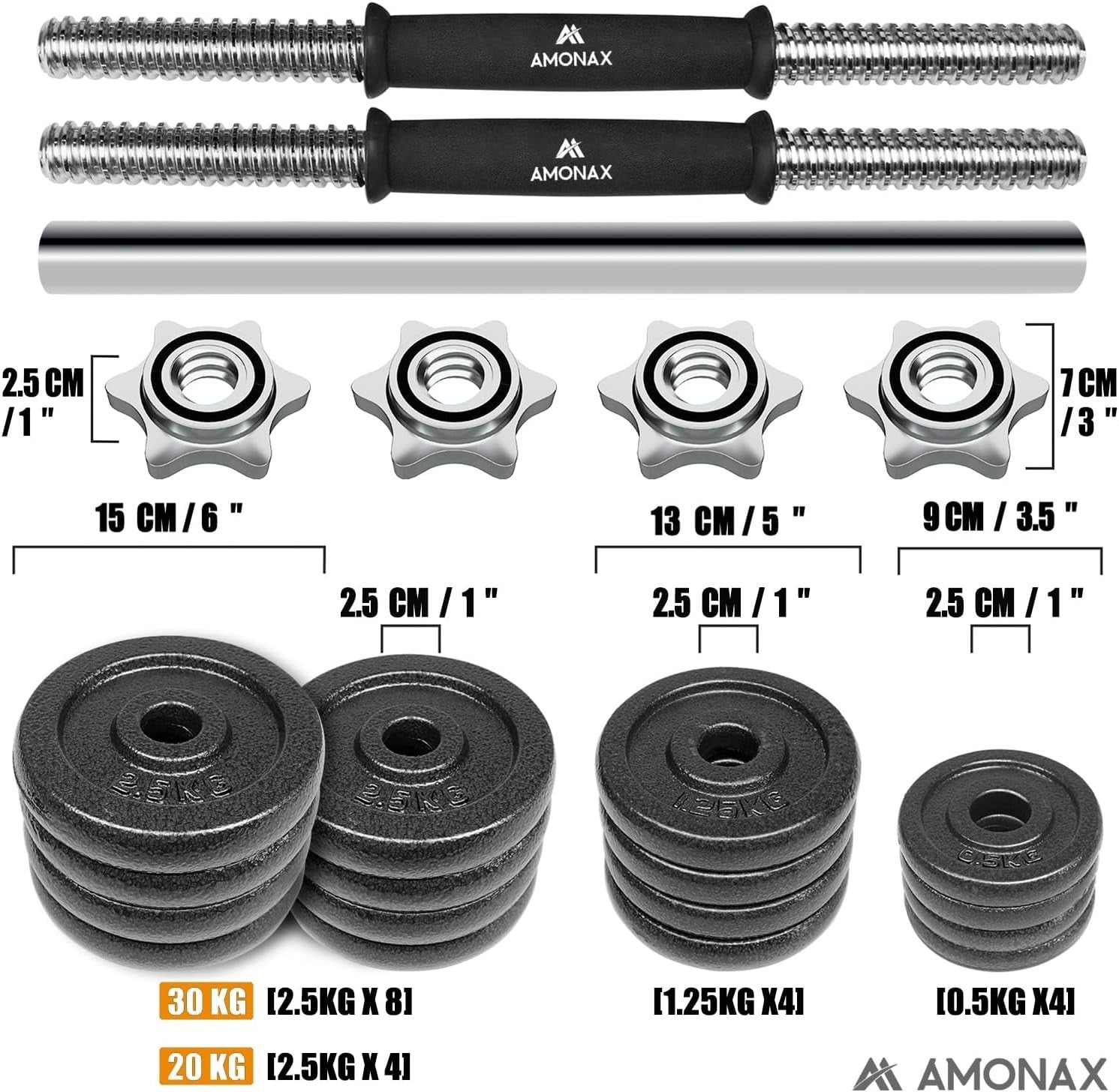 30kg Adjustable Cast Iron Dumbbells Barbell Set Spinlock Home Training