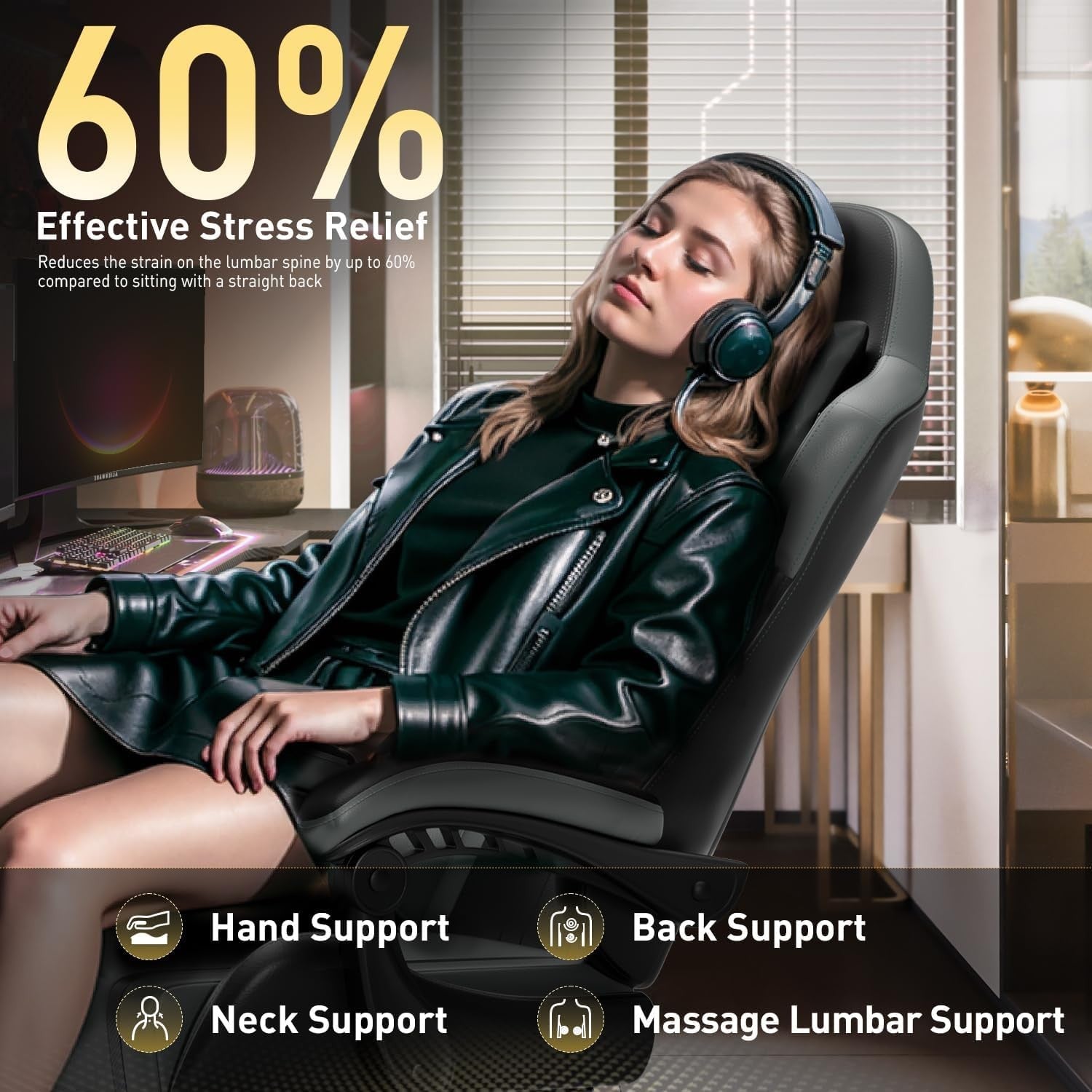 Massage Gaming Chair Recliner with Footrest Pocket Spring
