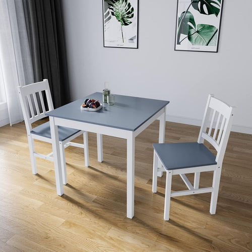 Compact Solid Wood Square Dining Table & 2 Chairs Set - Grey Kitchen Set