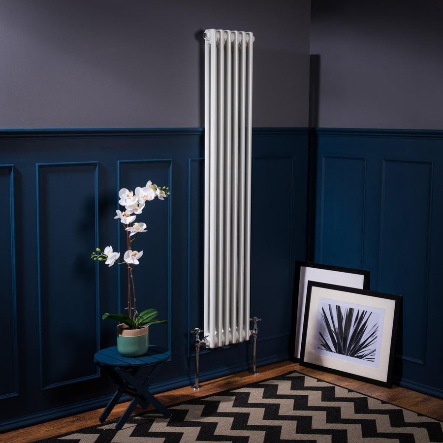 White Double Column Vertical Radiator 1500x290mm Bathroom Kitchen