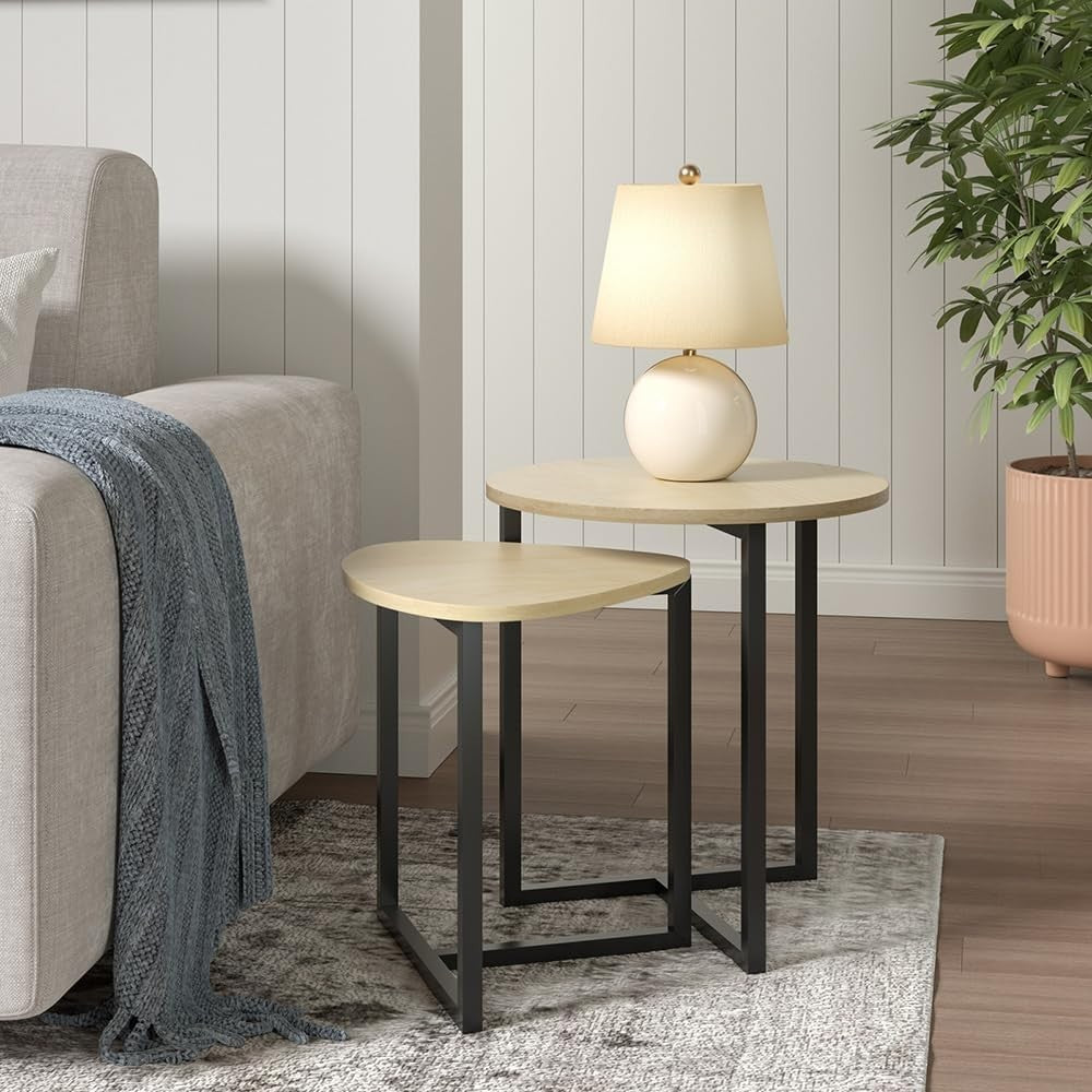 Space-Saving Nesting Coffee Tables Set 2, Round & Triangle Side End Table