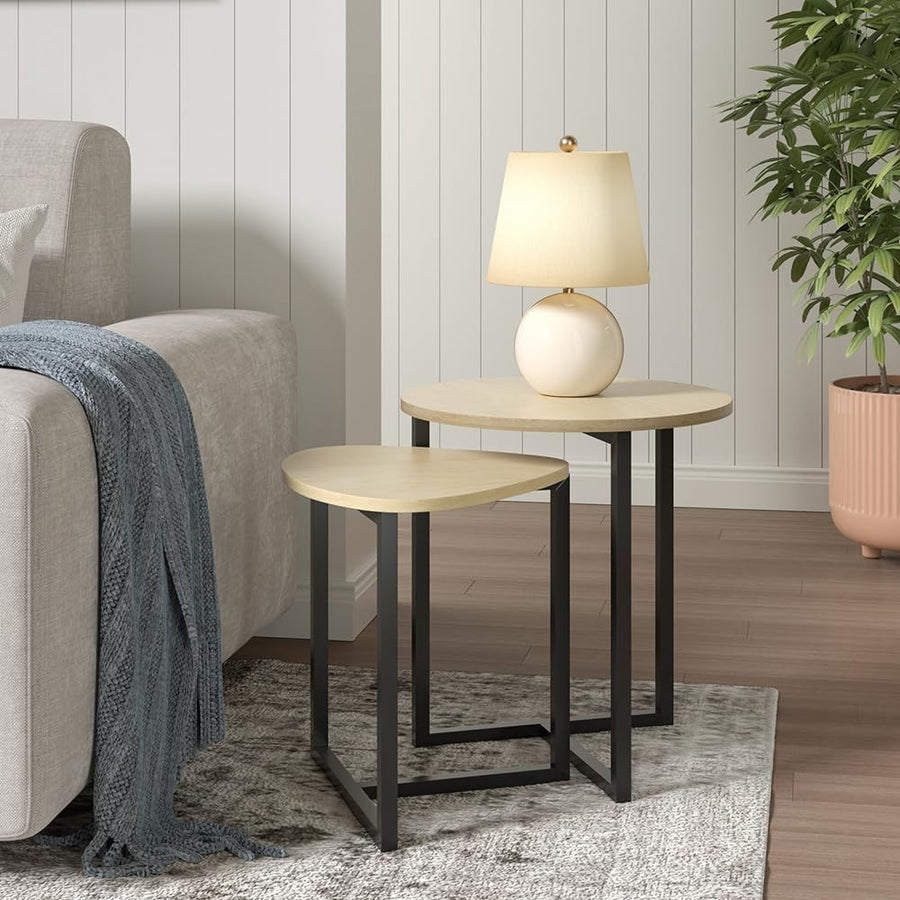 Space-Saving Nesting Coffee Tables Set 2, Round & Triangle Side End Table