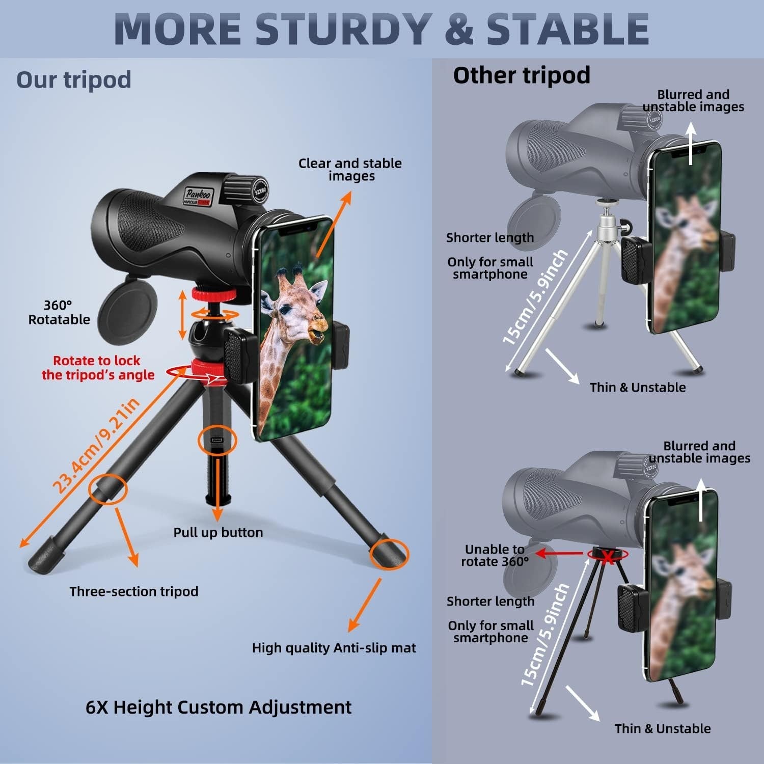 12x60 HD Monocular Telescope Black with Tripod Smartphone Adapter Outdoor
