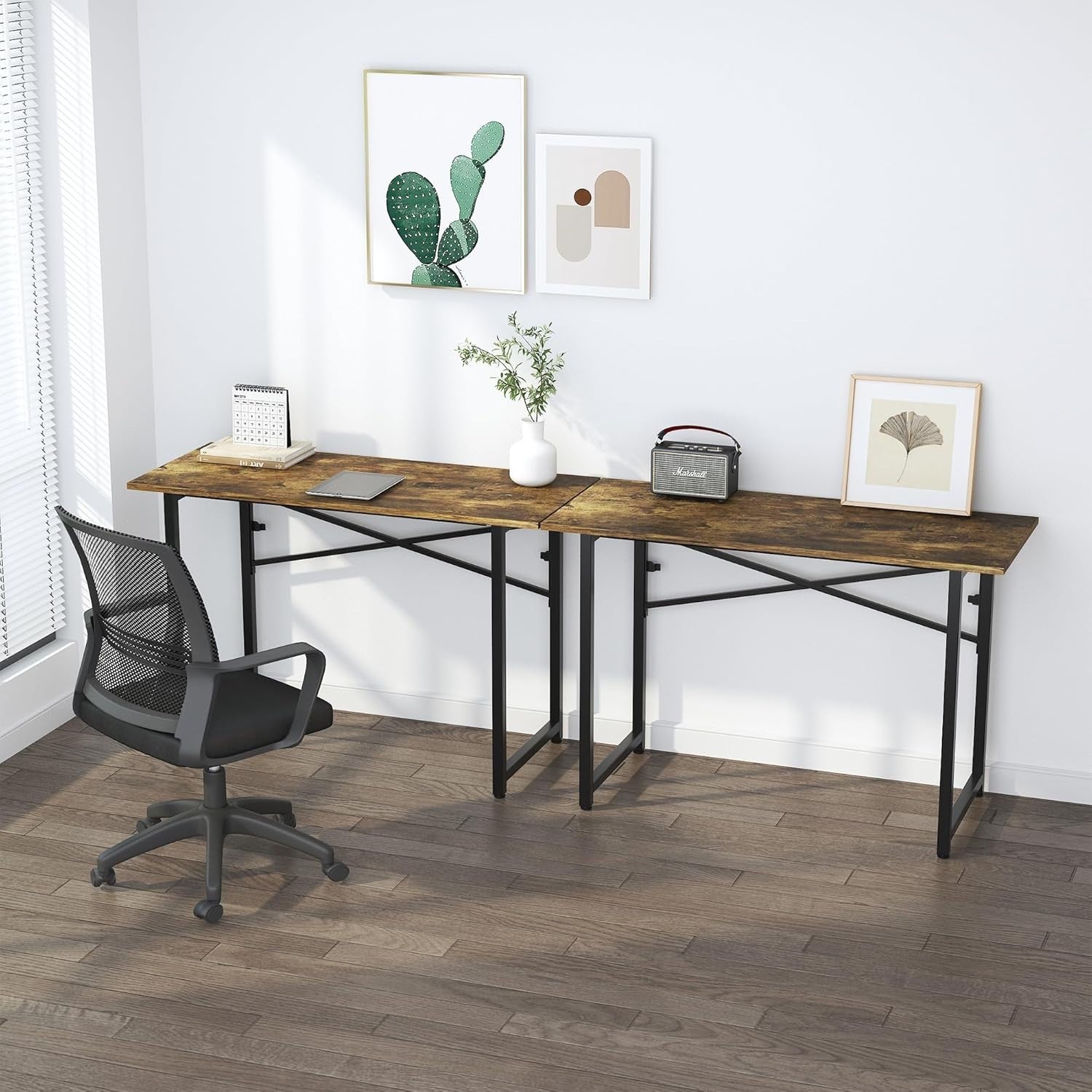 Folding Computer Desk 120cm Rustic Brown No Assembly Home Office Gaming Table