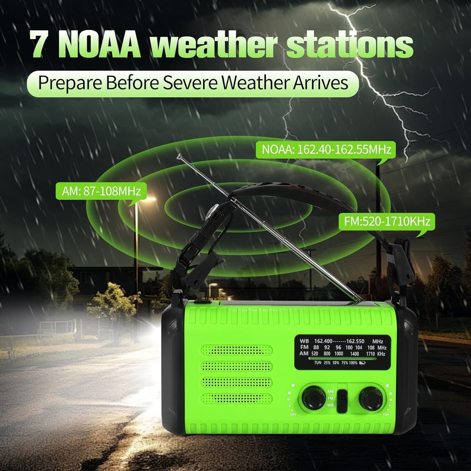 Wind Up Solar Emergency Radio 20000mAh AM/FM NOAA SOS LED Torch
