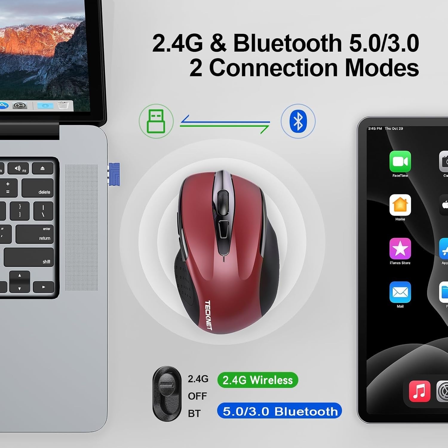 Silent Bluetooth Wireless Mouse 4800DPI Ergonomic Rechargeable Laptop PC