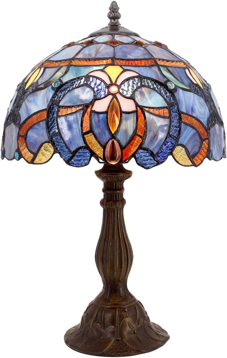 12x18in Blue Purple Tiffany Stained Glass Desk Lamp with On/Off Switch