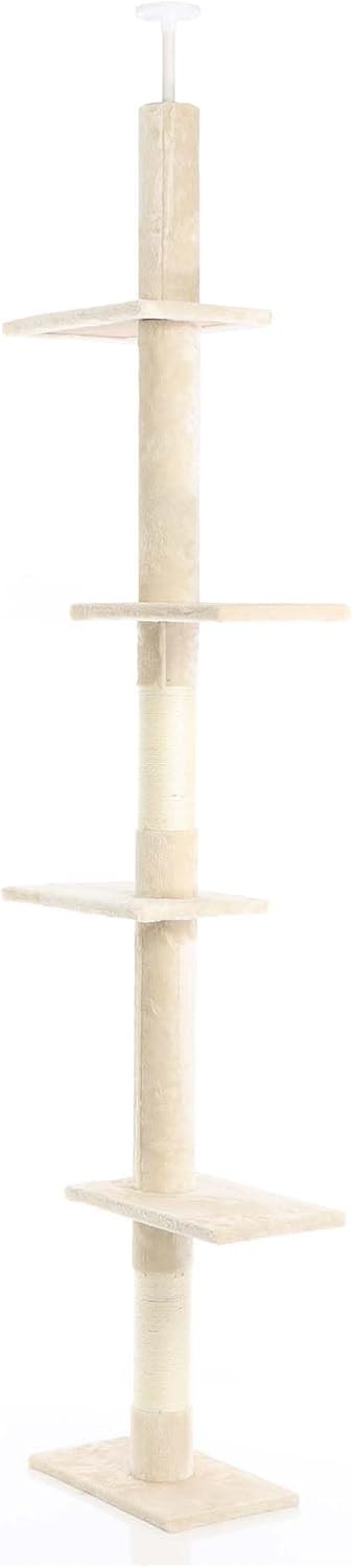 Floor to Ceiling Cat Tree Tower Adjustable 230–276cm 4 Level Sisal Scratching Po