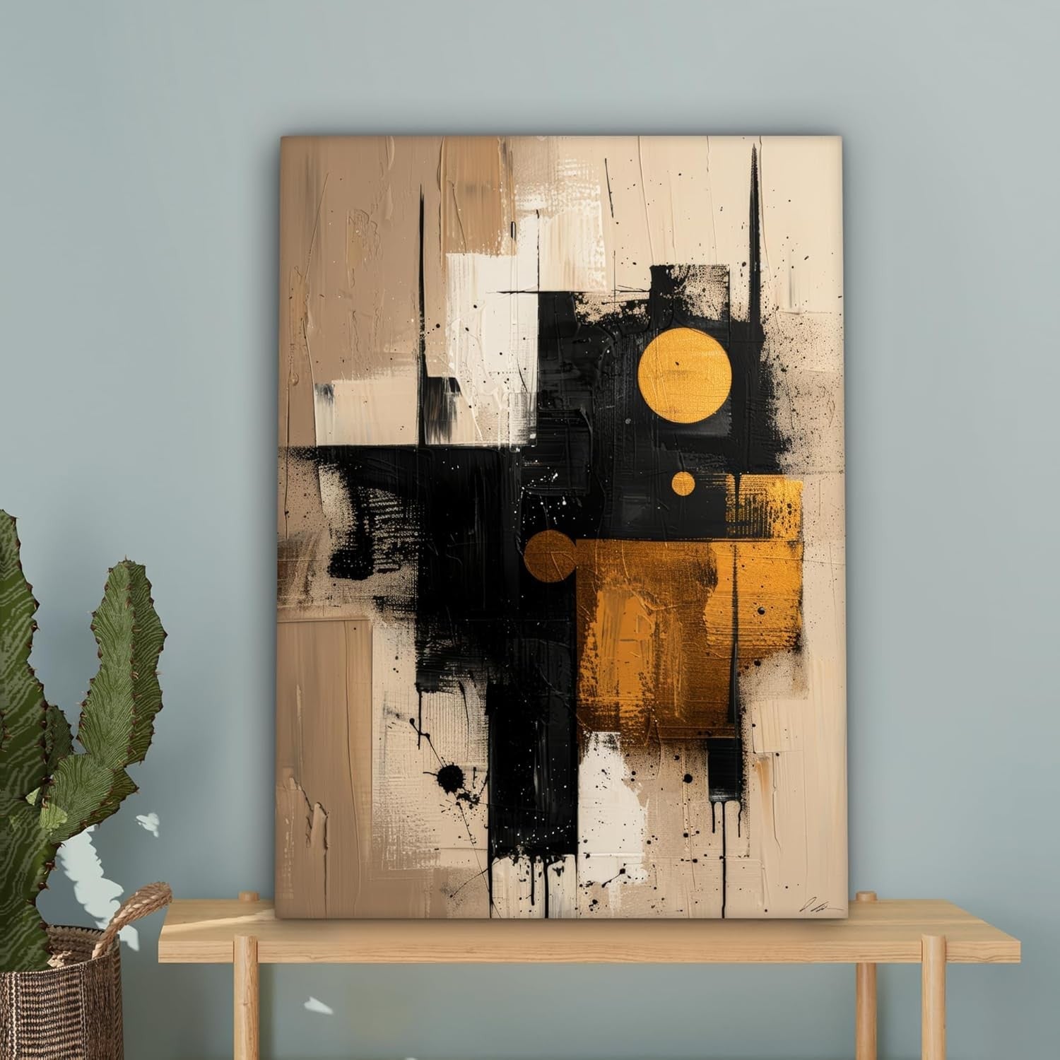 Large Abstract Canvas Wall Art 60x80cm Framed Beige Gold Modern