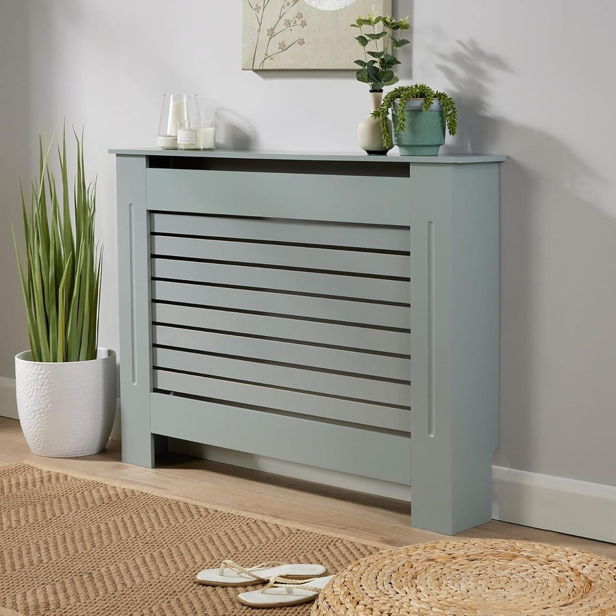 Grey Radiator Cover Wooden Slatted Grill Cabinet Shelf 112x19x82cm Medium