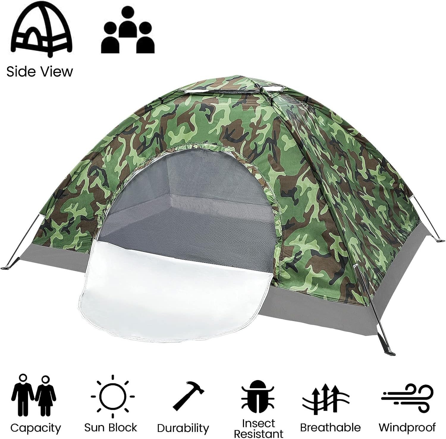 Camouflage 2-3 Person Backpacking Tent – Lightweight Camping Dome Tent