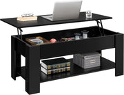 Lift Top Coffee Table Adjustable Height Hidden Storage Shelf Black 120x60cm